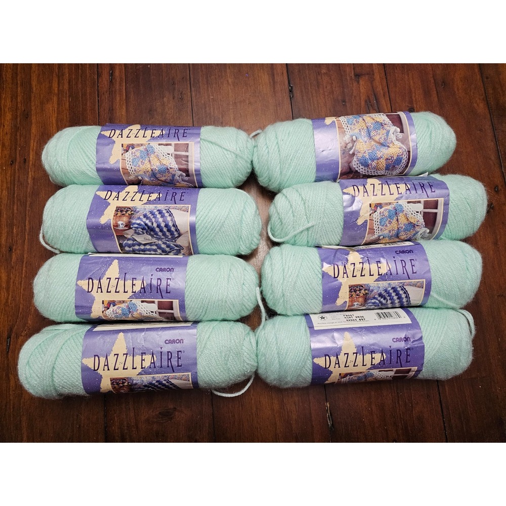Caron‎ Dazzleaire Yarn Frost Mint 2836 Worsted 4 Ply 3oz Skeins Lot of 8 Bulk